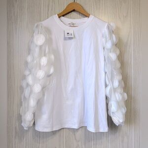 Joh. Mesh Long Sleeve T-Shirt with Circle Trim - White, Size M (NWT)